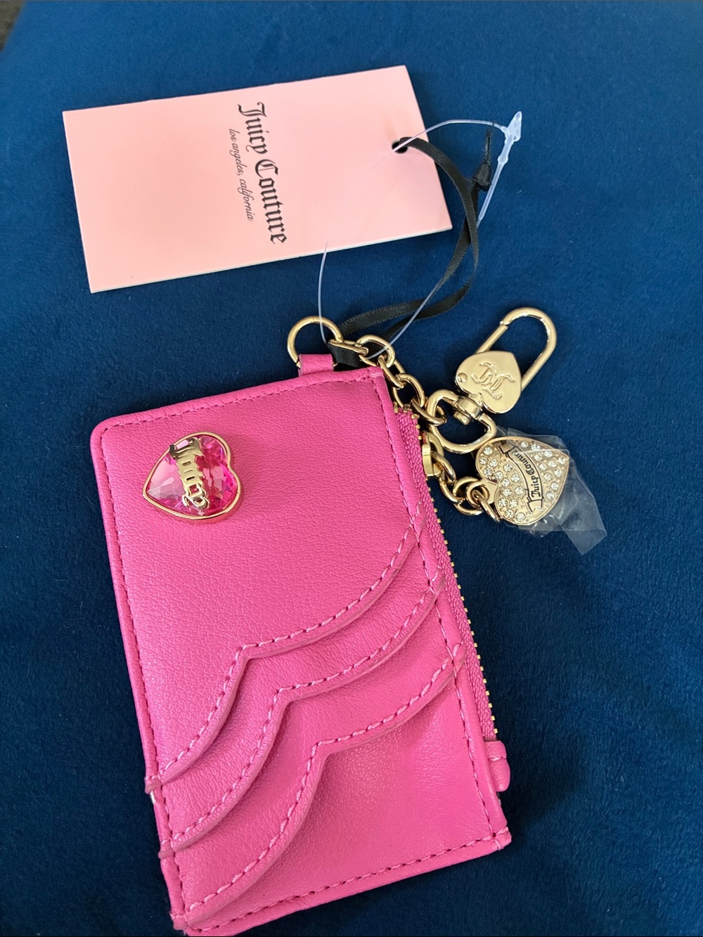 Juicy Couture Bright Pink Card & Key Holder with Gold Charms